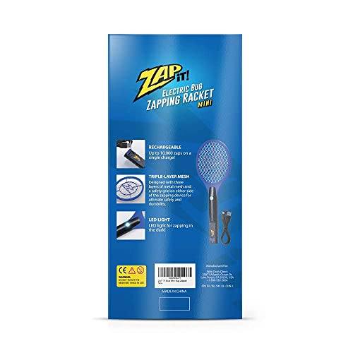 ZAP IT! Bug Zapper Rechargeable Electric Fly Swatter Racket, 4,000 Volt, USB Charging Cable