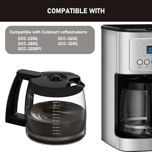 14-Cups Coffee Pot Replacement Carafe Compatible with Cuisinart Coffee Maker DCC-2200RC, DCC-2200, DCC-3200, DCC-3200P1, DCC-3200FR, DCC-3200CPAMZ, DCC-2600, DCC-2800,DCC-1800FR, CBC-7400, CBC-7000PC