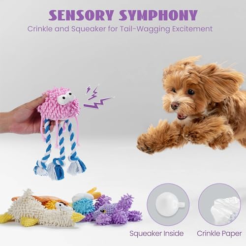 Nocciola Small Medium Dog Toys, Cute Soft Squeaky Crinkle Plush Stuffed Durable Pet Teething Animal Chew Toys for Medium Small Puppy, Cognitive Stimuting Boredom Accessories Girl Gifts 5 Packs