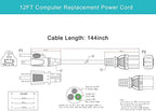12FT Computer Monitor Replacement Power Cord -Black Long Standard PC Replace AC 3 Prong Power Supply Cord Heavy Duty 18AWG IEC C13 Power Cable NEMA 5-15P to C13 10A 125V for Monitor/TV/Computer