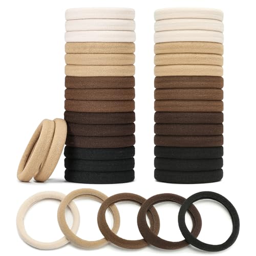 Hair Ties Black 100Count Extra Thick 5CM, Bulk Elastic Hair Bands for Thick Heavy Hair, Seamless Hair Accessories for Women, Girls, Ponytail Holder (Neutral Color)
