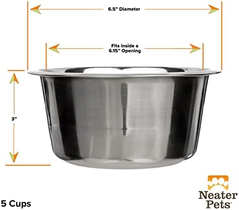 Neater Pet Brands Stainless Steel Dog and Cat Bowls (2 Pack) Neater Feeder Medium Deluxe Extra Replacement Bowl (Metal Food and Water Dish) (5 Cup)