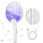 VLISBO Electric Fly Swatter 4000V 2 in 1 Bug Zapper Racket Fly Killer Mosquitoes Trap Lamp Rechargeable with 1200mAh Battery for Indoor Home Office Backyard Patio Camping (1 Pack)-White