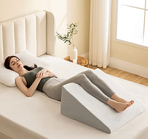 UBBCARE 12 Inch Bed Wedge Pillow, Cooling Gel Memory Foam with Chic Jacquard Cover, Pillow Wedge for Sleeping, Acid Reflux, Back Pain, and Gerd Snoring Pillow, Adults Leg Elevation Triangle Pillow