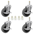 3-Inch Swivel Stem Caster for Rubbermaid Mop Bucket Utility Cart, 7/16-Inch Stem Diameter Rubber Wheel Set of 4 with Side Brake, Heavy Duty TPR Weber Grills Shop Vac Replacement Wheels