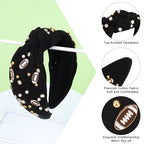 YARIEW Football Headbands for WomenPearl Rhinestone Jeweled Knotted Headband for Women Fashion Headband Wide Game Day Sports Hair Accessories Gift for Football Mom Fans Christmas (Black)