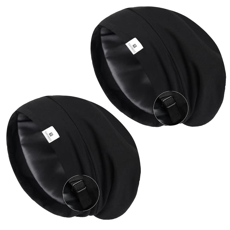 YANIBEST 2 Pcs Silk Bonnet Satin Bonnet Hair Bonnet for Sleeping - Adjustable Saty on Satin Lined Slouchy Beanie Hat for Women