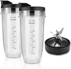 Blender Replacement Parts for Ninja, 24oz Ninja Blender Cups with To-Go Lids, 7 Fins Extractor Blade, Compatible with Nutri Ninja Auto iQ Blenders BL2012, BL2013, BL450, BL480