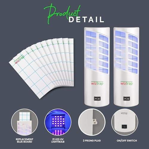 WizTrap™ 2-Pack Large Indoor Plug in Fly Trap, 21 UV LED Bulbs, 10 Sticky Glue Board Refills, A Home Gnat Trap, Moth Trap, Flies, Bug Trap, Mosquito Trap! (2 Devices 10 Glue Boards)