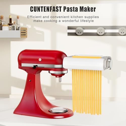 Pasta Maker Upgrade 3 in 1 Attachment for KitchenAid Stand Mixers - Includes Pasta Roller/Spaghetti Cutter/Fettuccine Cutter and Cleaning Brush - Kitchen Aid Accessories for Homemade Fresh Pasta