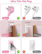 6 USB(3 USB C) Pink Power Strip- 5Ft Pink Extension Cord with 6 USB Charging Station 24W/4.8A and 3 Outlets, Pink Desk Accessories for Cruise Travel Pink Cute Kawaii College Dorm Desk Home Essentials