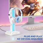 KDD Headset Stand with 9 Light Modes - Controller Holder for Desk - Rotatable Headphone Stand & Detachable Controller Hook for PC Earphone Accessories(White)