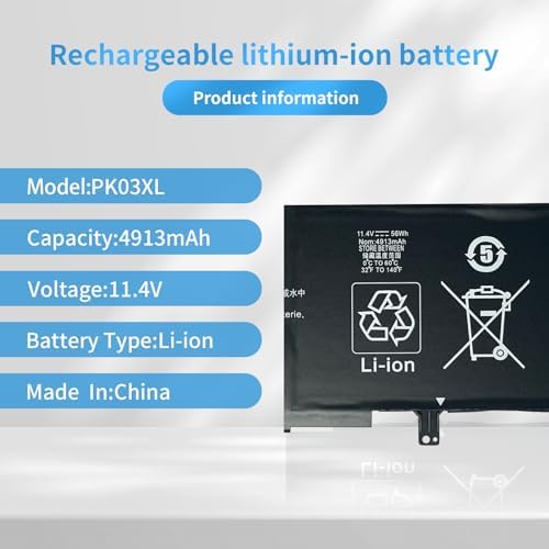 PK03XL HSTNN-DB6S TPN-Q157 789116-005 788237-2C1 Laptop Battery Replacement for HP Spectre Pro X360 G1 G2 Spectre 13-4000 13-4100 13-4200 13-4000nf 13-4006tu 13-4103dx 13-4003dx Series (11.4V 56Wh)