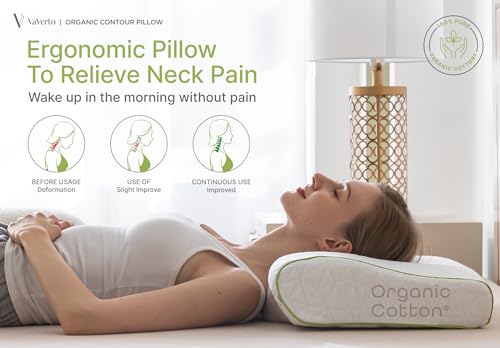 Vaverto Adjustable Contour Memory Foam Pillow - Standard Size - Orthopedic Neck Support, Pain Relief, Washable, Organic Cotton Cover Ergonomic Cervical - Ideal for Side, Back & Stomach Sleepers…