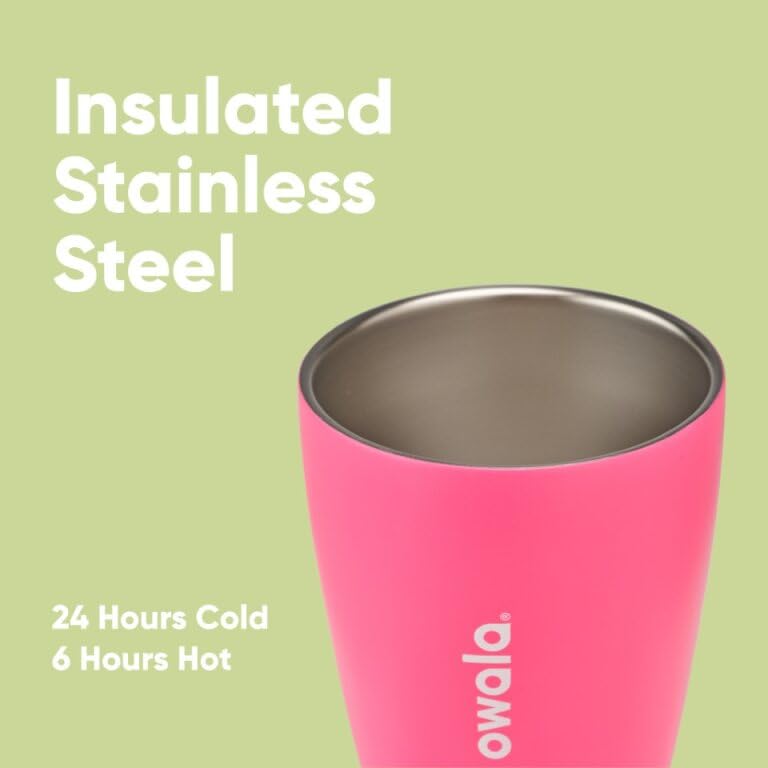 OWALA SmoothSip Insulated Stainless Steel Coffee Tumbler, Reusable Iced Coffee Cup, Hot Coffee Travel Mug, BPA Free, Perfect for Cappuccino, 10 oz, Pink (Watermelon Breeze)