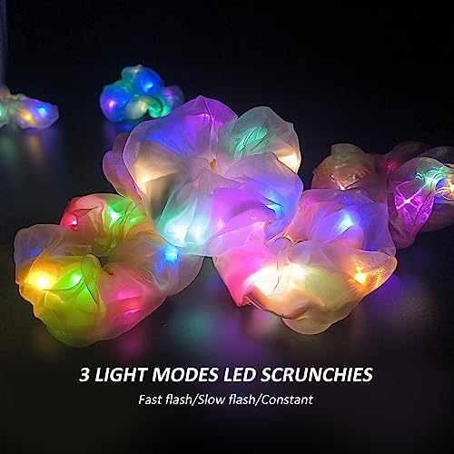 Light Up Scrunchies, Double-layer LED Scrunchy Colorful Hair Ties Glow in the Dark Party Supplies Glow Sticks Party Favor Festival Rave Accessories for Girls & Women Neon Party (9PCS-Multi-color)
