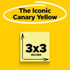 Post-it Notes, 12 Sticky Note Pads, 3 in. x 3 in., School Supplies and Office Products, Easy to Reposition Memo Pads Set, Great for Books and Paper, Canary Yellow