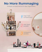 BAGSMART Toiletry Bag Travel Makeup Bag with Hanging Hook, Cosmetic Bag Make Organizer Case, Large Capacity Water-resistant Organizer for Toiletries Accessories Brushes Sponge, Beige