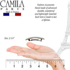 Camila Paris CP3029 French Hair Barrette Clip for Girls, Set of 2 White Rubberized Metal Clasp Strong Hold Grip Hair Clips for Women, No Slip Durable Styling Girls Hair Accessories, Made in France