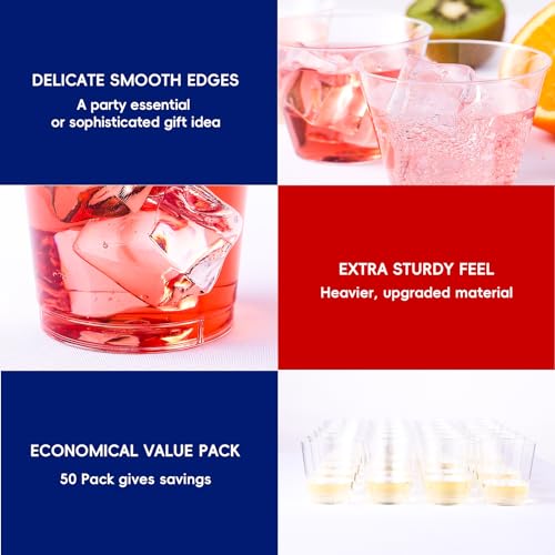 JOLLY CHEF 9 oz Clear Disposable Plastic Cups, 50 Pack Clear Plastic Cups Tumblers, Heavy-duty Party Glasses, Disposable Cups for Wedding,Thanksgiving, Christmas Party