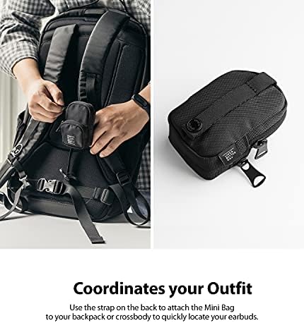 Ringke Mini Pouch Two Pocket, Small Bag for Universal Wireless Ear Buds, Durable Waterproof Keychain Accessories Compatible with AirPods Pro 2nd Generation and AirPods 4 Case - Black