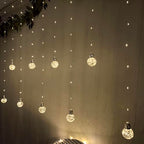 YOLIGHT Wishing Ball Curtain Lights 200 LED Window Curtain String Lights with Remote, USB Battery Powered Twinkle Globe Fairy Lights for Wedding Party Bedroom Christmas Decoration (Warm White)