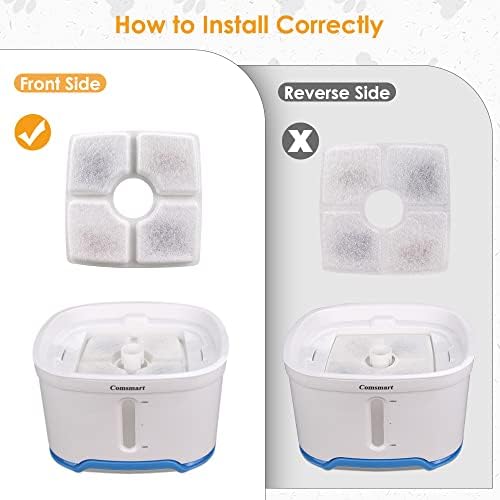 Comsmart Pet Fountain Filter Set, 3 Triple Filtration System Replacement Cat Water Fountain Filters for Square 84oz/2.5L Automatic Pet Fountain Cat Water Fountain (Pack of 12)