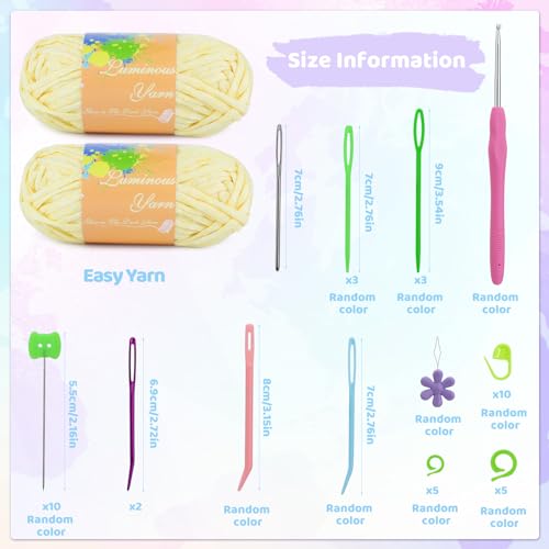 MORFEN 2 Rolls 50g Glow in The Dark Yarn，Glow in The Dark Yarn for Crochet,Glow Yarn for Knitting, Art Crocheting Sewing Beginners(Yellow)