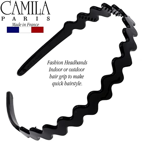 Camila Paris CP3295 French Headband for Women, Black, Strong Hold Grip Women's Hair Band, Ligth and Very Flexible, No Slip and Durable Styling Girls Hair Accessories, Made in France