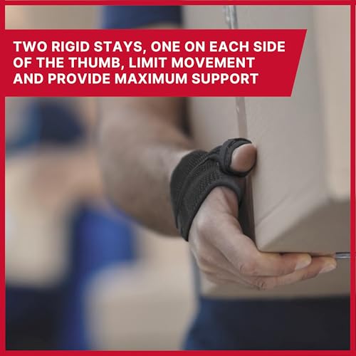 MUELLER Sports Medicine Adjust-to-Fit Thumb Stabilizer, Spica Spint, Thumb Pain Relief Brace for Men and Women, Ideal for De Quervain's Tenosynovitis, Arthritis, Sprains, Fits Right or Left, Black, One Size