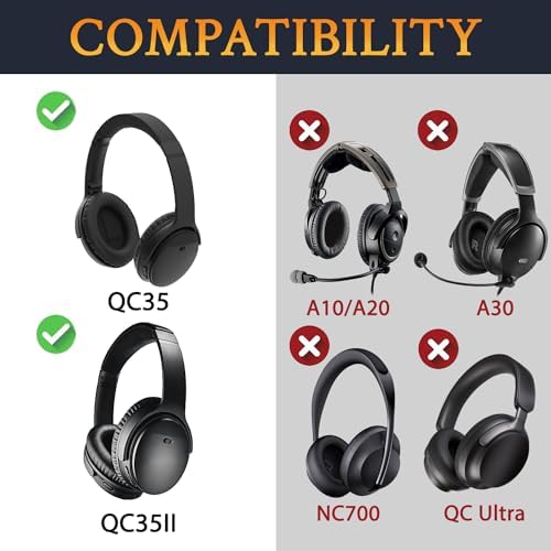 SoloWIT Replacement Ear Pads Cushions, Earpads Compatible with Bose QuietComfort 35 (Bose QC35) and Quiet Comfort 35 II (Bose QC35 II) Over-Ear Headphones (Midnight Blue)