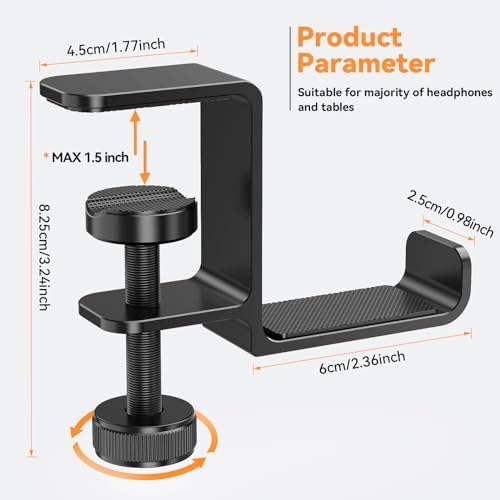Headphone Hanger Holder Stand-Under Desk Headphone Hanger， Headset Hook Holder Space-Saving Aluminum Stand with Universal Fit for Gaming PC Accessories (Black-1PCS)