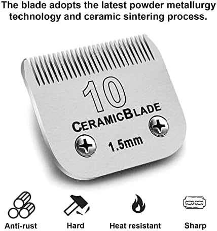 3 Pack 10 Blade Dog Grooming Replacement Blades Compatible with Andis Clippers/Oster A5/Wahl KM,Detachable Ceramic Blade & Stainless Steel Blade,Size-10, 1/16-Inch Cut Length (64315)