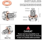 M14×1.5 Magnetic Oil Drain Plug, Aluminum Stainless Steel Sump Drain Nut Bolt with 5 Copper Crush Washer, Universal Leak-proof Replacement Car Accessories for Most Vehicles