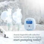 Ameda HygieniKit Universal Milk Collection System | Hands Free Breast Pump Accessories | (New & Improved) | Breastfeeding Supplies | Pumping Essentials | Flanges, Bottles, Valves, Diaphragms & Tubing