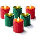 Homemory 2" x 2" Green & Red Timer Flickering Flameless Candles, 400+ Hour Battery Operated Votive Candles, 6Pack 3D Wick Electric Fake Candles for Party, Christmas, Halloween and Festival Celebration