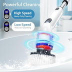 TUYU Electric Spin Scrubber, Full-Body IPX7 Waterproof Bathroom Scrubbe with Power LCD Display,8 Replacement Head for Adjustable Extension Handle Electric Cleaning Brush for Bathroom, Tub, Tile