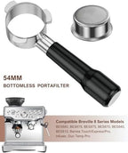 54mm Bottomless Portafilter, Espresso Accessories for Breville Barista Series BES870/878/880 Machines & Sage Barista Espresso Machine, Stainless Steel Filter Basket and Premium ABS Handle (Black)