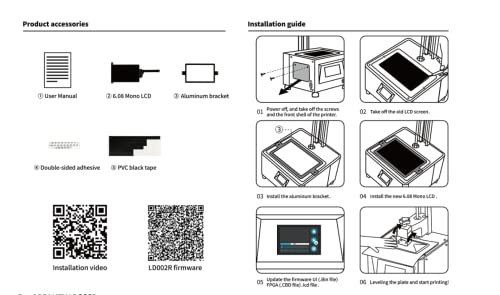 Upgrade Kit Mono LCD Screen Replacement for Creality LD002R with 5Pcs Protect Films,6.08 Inch 2K Monochrome Screen with 1620x2560 Resolution(Screen Kit+5pc Protect Films)