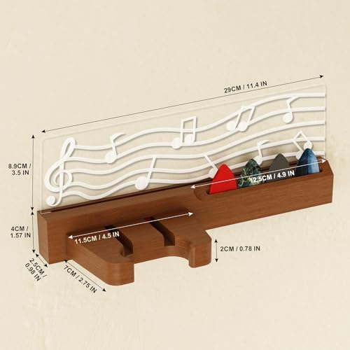 Light Up Guitar Stand Wall Mount, Solid Wood Guitar Hanger Shelf Accessories with Pick Holder, for Acoustic Electric Bass Ukulele Violin, Gift for Men Boyfriend Music Lovers Guitar Players Guitarist