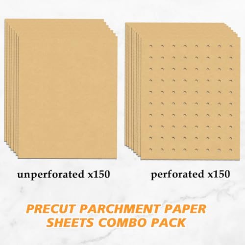 9 x11 inch Parchment Paper Liners Disposable 300 Pcs, Perforated&Unperforated Sheets Combo, 175-Pcs Each, Accessories for Cuisinart, Emeril, Ninja, Breville, Instant Pot, Gowise