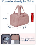 BAGSMART Travel Toiletry Bag, Lightweight Large Wide-open Travel Bag for Women, Puffy Cosmetic Makeup Bag Organizer with Handle for Accessories,Essentials, Toiletries, Dark Pink