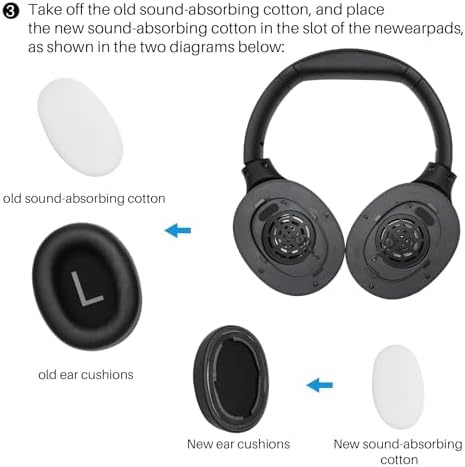 TOZO HT2 Hybrid Active Noise Cancelling Headphones, Wireless Over Ear Bluetooth Headphones, HT2 Replacement Ear Pads Black