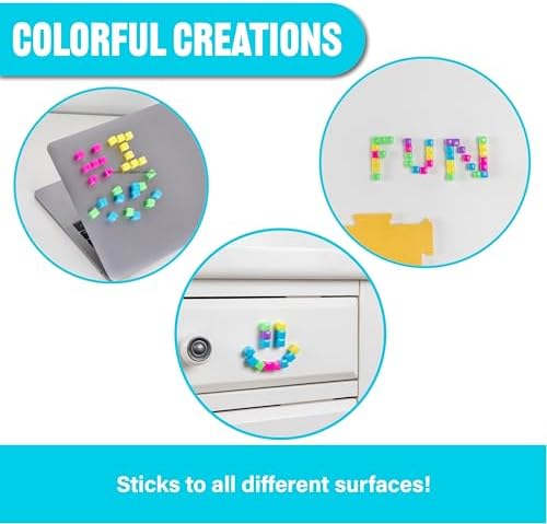 KOMARC GAMES StickiKubes, Mini Stacking Cubes That Stick to Anything, Non Toxic Kid Safe Sticky Blocks, Creative Construction Toy - 125 Cubes, 5 Neon Colors, Tub