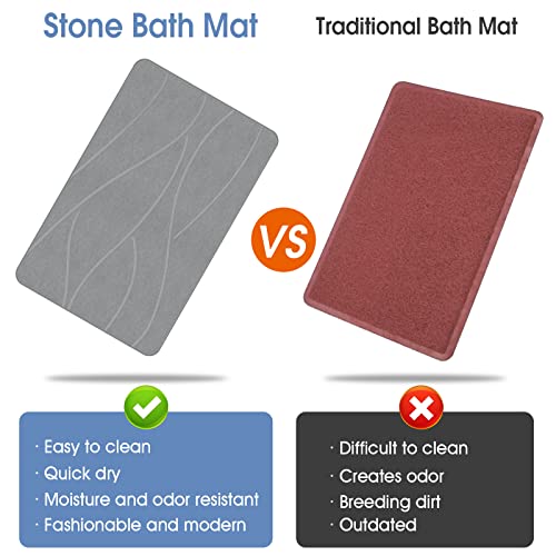Veeloim Stone Bath Mat Diatomaceous Earth Bath Mat Non-Slip Super Absorbent Stone Bath Mats for Bathroom Quick Drying Diatomite Stone Shower Mat Large Natural Easy to Clean(23.6×15.4" Gray)