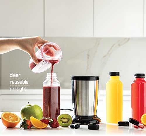 16oz 20pcs Juice Bottles With Caps - MADE IN USA Juice Containers With Lids For Fridge - Juicer Bottles With Tamper Evident Caps, Shatterproof, BPA-Free, Leak proof, Disposable & Recyclable