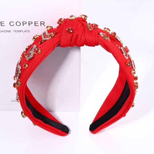 Valentine’s Day Heart Headbands for Women Valentine’s Day Accessories Jeweled Beaded Heart Knotted Headband Pink Red Rhinestone Wide Top Knot Headband Valentine Party Favors Gifts (Valentine's 2)