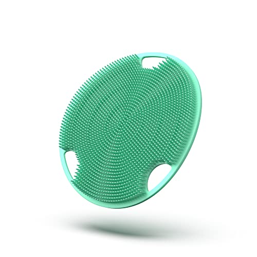 Boie USA Flat Body Scrubber - Soft Silicone-Like Exfoliating Shower Scrubber & Body Cleansing Brush - Stick-to-Wall Loofah Replacement - Antimicrobial Body Exfoliator for All Skin Types - Mint