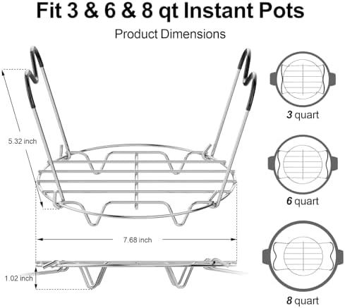 GSlife Instant Pot Steamer Rack with Silicone Handle - Stainless Steel Instant Pot Accessories, Steam Rack for 6, 8 Qt Pressure Cooker, Cooking Cooling Steaming Baking Rack 7.7'', 2 Pack