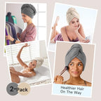 2 Pack Microfiber Hair Towel Wrap for Curly Hair, Super Absorbent Hair Drying Towel for Women, Kids, Hair Care Accessories, Hair Turban for Wet Hair (Grey, Camel)